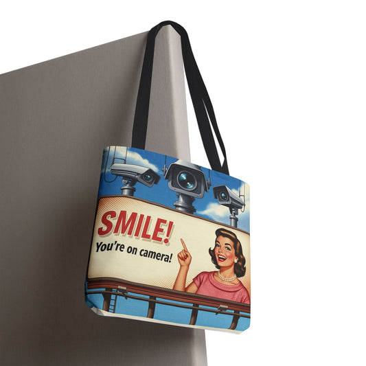 Retro Tote Bag - Funny Surveillance Design for Shopping and Beach Trips